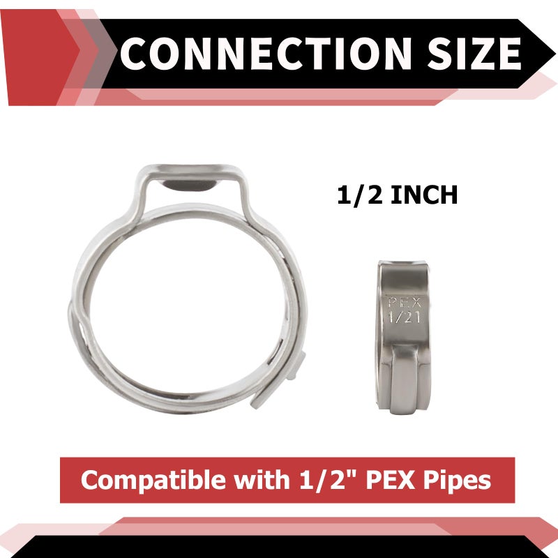 EFIELD (Pack of 50) EFIELD 1/2-inch Stainless Steel Pex Cinch Clamp Rings for Pex Tubing Pipes(1/2 inch-50pcs),(CLAMP005) - Image 2
